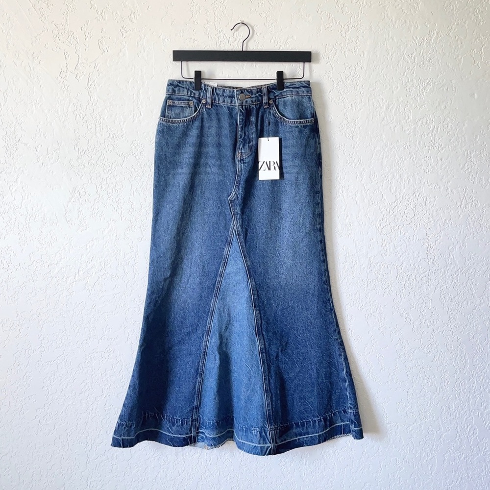 Zara Zw Long Denim Skirt